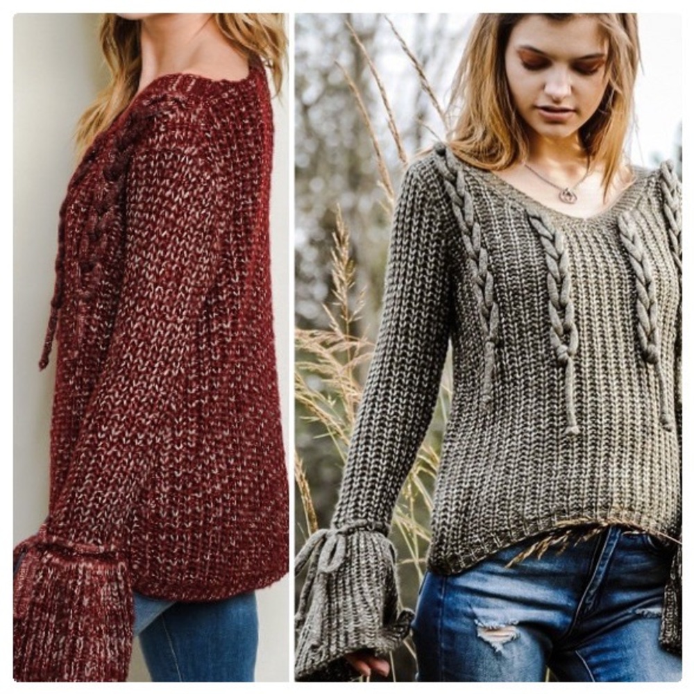 Big Bell Cuffs Burgundy Metallic Sweater - Picture 3 of 13